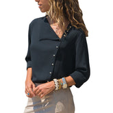 Chiffon Long Sleeve Skew Collar Solid Office Women Blouses And Tops - Sheseelady