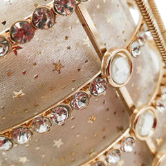Hollow Out Pearl Bucket Evening Bag Women Luxury Designer Handmade Alloy Metallic Clutch Bag