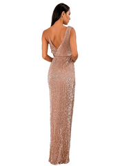 Sexy Rose Gold Deep V-neck Split Sequin Maxi Party Dresses For Ladies