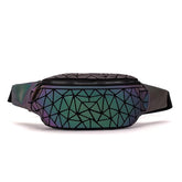 Fashionable Women's Fannypacks With Luminous Holographic Geometric Pattern
