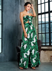 Casual Sexy Ladies' Leaf Print Sleeveless Strapless High Waist Outfit Set