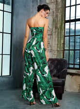 Casual Sexy Ladies' Leaf Print Sleeveless Strapless High Waist Outfit Set