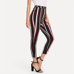 Elegant Stretch Knit Striped Pants Multi Color Waist Skinny And Capris For Women