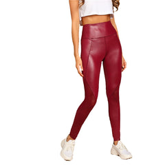 Casual Sexy Women's Wide Waistband Stretchy Skinny Leggings Burgundy