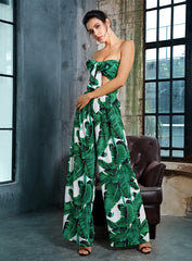 Casual Sexy Ladies' Leaf Print Sleeveless Strapless High Waist Outfit Set