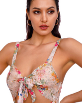 Sexy Women's Floral Print Cut Out Sequin Bodycon Mini Dress With Front Bow