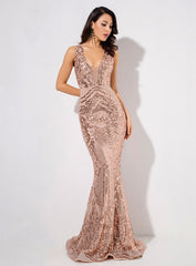 Flash Deep V-Neck Sleeveless Geometric Sequins Lining Mesh Dress For Ladies