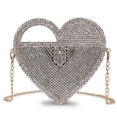 Luxury Heart Shaped Diamond Evening Clutch Bag Women Purses and Handbags Designer Hollow Out Metal Shoulder Chain Bag