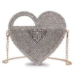 Luxury Heart Shaped Diamond Evening Clutch Bag Women Purses and Handbags Designer Hollow Out Metal Shoulder Chain Bag