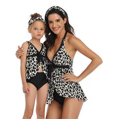 Fashionable High Waist Family Swimwear Two Piece For Hot Mom & Daughter