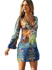 Floral Pattern Sexy Chiffon Bikini Cover Up For Women