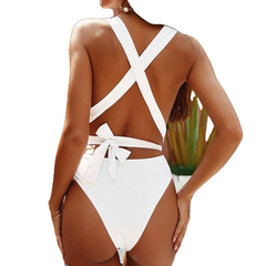 Hot Girls' Backless Plunge Swimsuit With Cross Bandage One Piece