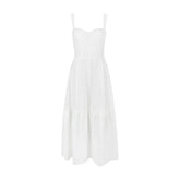 White Women's Summer Dress Linen-cotton Blend Jacquard Dress Elegant Sexy Midi Vacation Holiday Dress
