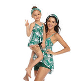 Fashionable Family Matching High Waist Beachwear With Sling Ruffle For Mom & Daughter