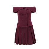 Sexy Skirt Two Piece Set Women Off-shoulder Tops And Pleated Mini Skirt Matching Sets Femme Fashion Two Piece Set