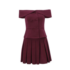 Sexy Skirt Two Piece Set Women Off-shoulder Tops And Pleated Mini Skirt Matching Sets Femme Fashion Two Piece Set