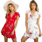 Casual Evening Party V Neck High Waist Chiffon Mini Dress - Sheseelady