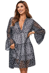 Long Sleeve Thin Fashion Pullover Deep V-Knee Dress