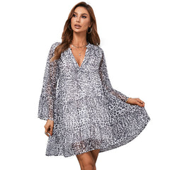 Long Sleeve Thin Fashion Pullover Deep V-Knee Dress