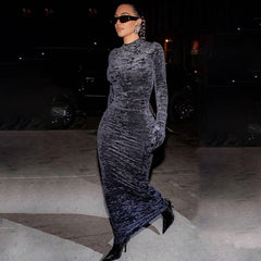 Slim-Fit Winter Street Dress - Fashionable Round Neck