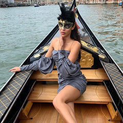 Pleated Off-Shoulder Slim-Fit Dress - Fashionable & Flattering