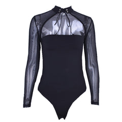 Women's Sexy Stitching Long Sleeve Slim Fit Tube Jumpsuits