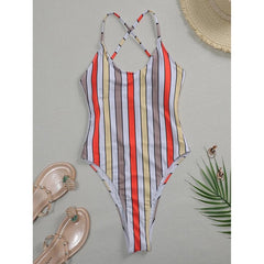 Sexy Women's Stripe Print Monokini Siwmsuits One Piece