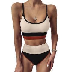Sports Style Hot Girls' Patchwork Colors High Waist Push Up Swimsuit