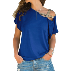 Irregular Criss Cross Blouse Patchwork Solid Tops