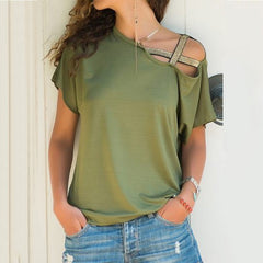Irregular Criss Cross Blouse Patchwork Solid Tops