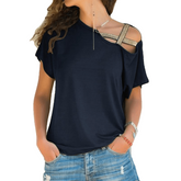 Irregular Criss Cross Blouse Patchwork Solid Tops