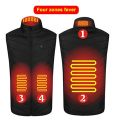Men's Heated Vest with Stand-up Collar Carbon Fiber 4 Heating Zones 3-Level Temperature Control