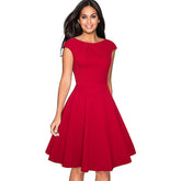 Elegant Ruched Cap Sleeve Casual Party Dress - Sheseelady