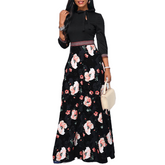 Hollow Neck Three Quarter Sleeve Floral Print Dress
