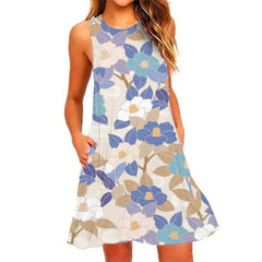 Women's Summer Pineapple Print Sleeveless Beach Dress - Casual, Breathable, Elastic, Round Neck