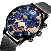 7 Colors Stainless Steel Business Casual Mesh Strap Luminous Hand Calendar Quartz Watch