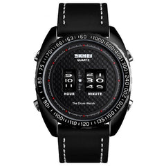 Business Style Creative Dial Quartz Watch Minute Hour Adjust Leather Strap Waterproof Men Watch