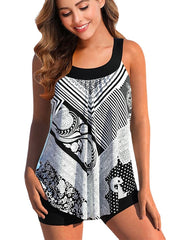 Women's Swimwear Tankini 2 Piece Plus Size Swimsuit Printing Graphic Black White Red Blue Tank Top Bathing Suits Sports Summer