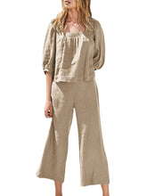 Leisure Solid Pocket Square Collar Ruched Elastic Waist Cotton Suit