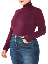 Plus Size Women Rib-Knit High Neck Long Sleeve Bodysuit Solid Basic Jumpsuits