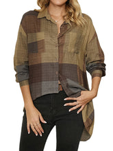 Plus Size Women Plaid Lapel High Low Casual Long Sleeve Shirts
