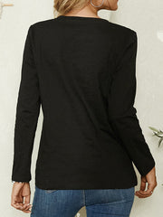 Women Cartoon Astronaut Print Long Sleeve Round Neck Blouse