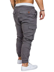 Men Solid Color Fashion Multi Pocket Tooling Cargo Casual Pants