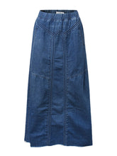 Women Distressed Solid Color Elastic Waist Loose Denim Skirt With Pocket
