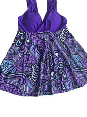 Women's Swimwear One Piece Monokini Bathing Suits Normal Swimsuit Open Back Printing High Waisted Lines / Waves Blue Purple Strap Bathing Suits New Vacation Fashion / Modern