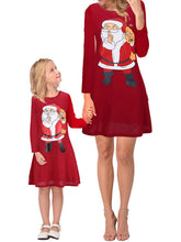 Family Mother Daughter Parent-child Christmas Printed Long Sleeve Women Dress