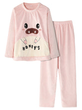 Women's Pig Graphic Flannel Pajama Set - Long Sleeve Sweatshirt & Elastic Waist Pants