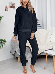 Women's Fleece Pullover Hoodie & Jogger Pajama Set - Cozy Solid Color Loungewear