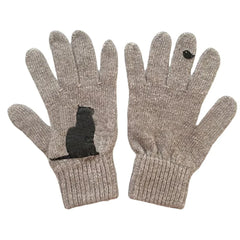 Women's Wool Gloves Autumn Winter Outdoor Warm Cold Padded Cat Bird Print Glove