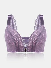 Women Front Closure Beauty Back Lace Wireless Breathable Lightly Lined Bra